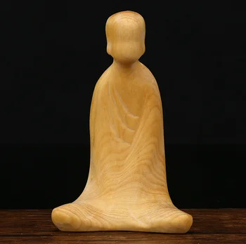 

2.8" Fine Chinese Box-wood Hand-carved Buddhism No-phase Buddha Monk Sit Statue