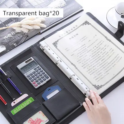 

A4 Business Binder Clip File Folder with Calculator Custom LOGO Document Bag PU Leather Briefcase School Office Stationery Gift
