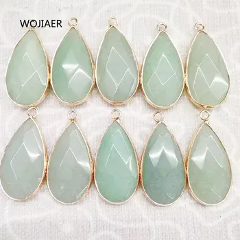 

WOJIAER Dyed Agates Stone Faceted Drop Gold Pendants Tiger Eye Lapis Lazuli Crystal Opal Reiki Healing Jewellery Gift ZBM083