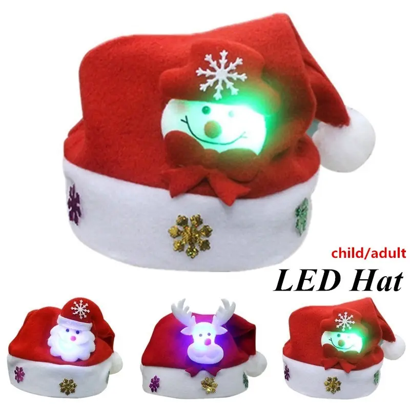 DIY рождественская шапка Милая мультяшная Снеговик кепка со светодиодами для детей и взрослых Новогодний подарок для детей украшения для вечеринок