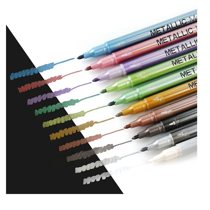 

10pcs/set Metallic Color Marker Pen 1-2mm Fine Liner Drawing Painting Lettering Design Students Stationery Art Supplies H6924