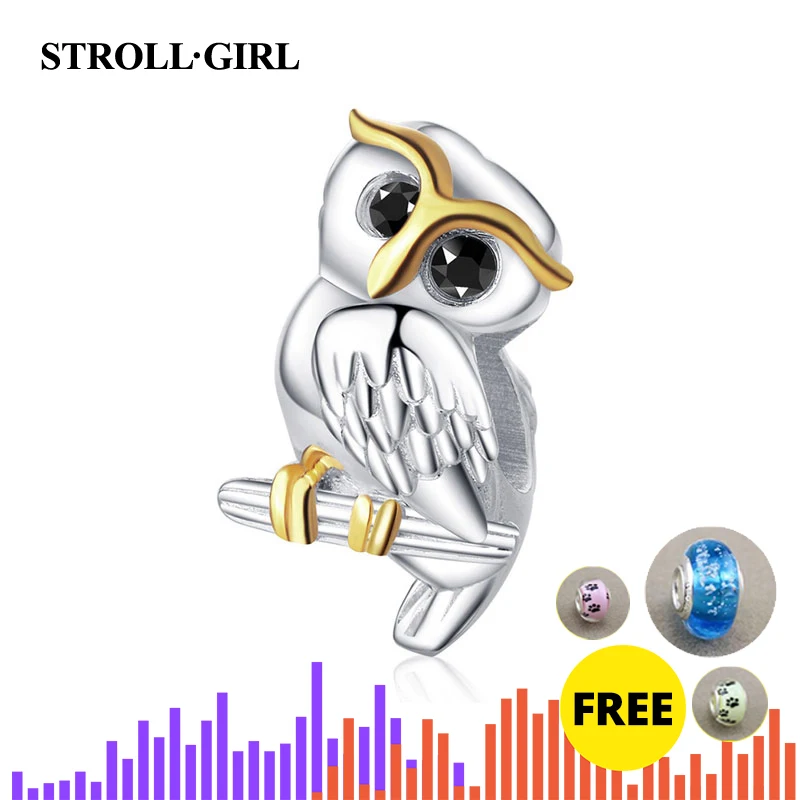 Strollgirl 925 пробы серебро милое животное, Сова Шарм для браслета европейский браслет для мамочек подарок на день стерлингов Серебряные ювелирные изделия