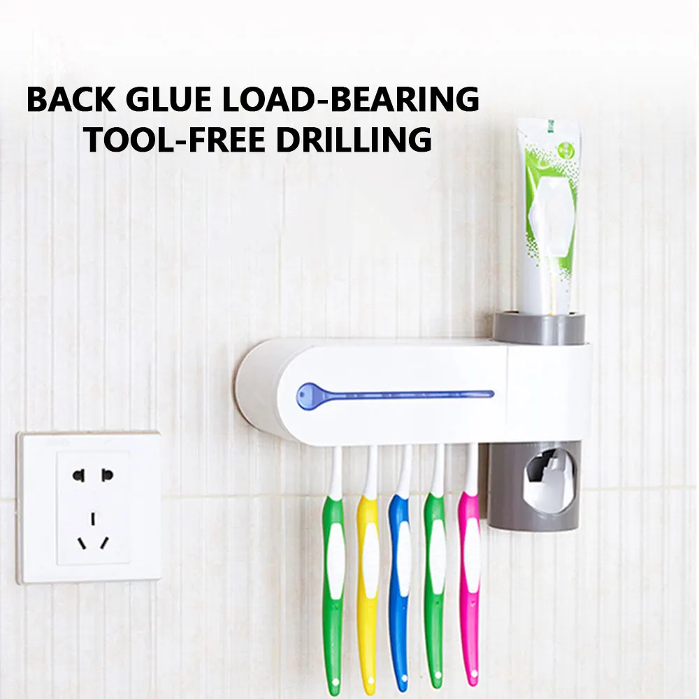 JuneJour 2 in 1 Light Ultraviolet Toothbrush Sterilizer Toothbrush Holder Automatic Toothpaste Squeezers Dispenser Bathroom Set