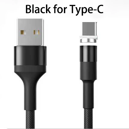 Black Type-C Cable 360 градусов Поворот круговая Магнитный строка данных для iPhone X 8 7 6 Plus& кабель Micro USB и кабель Тип usb-C кабель с разъемом usb-c - Цвет: Black Type-C Cable