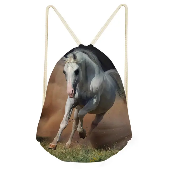Crazy Running Horse с принтом, мужская сумка на шнурке, белые сумки, модный школьный рюкзак для девочек и мальчиков, Женская Прямая