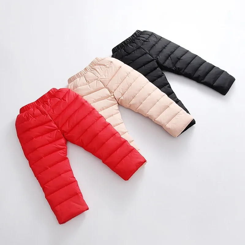 

Winter children's down pants Baby warm thick pants Girls solid color windproof pants Children's ski pants Straight Full Length
