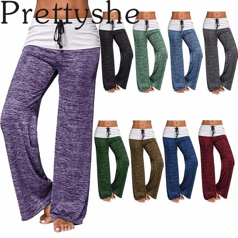 

Women Ladies Casual Loose Long Yoga Pants Female Print Trousers Comfortable Color Stitching Broad Legs Quick Drying Sports