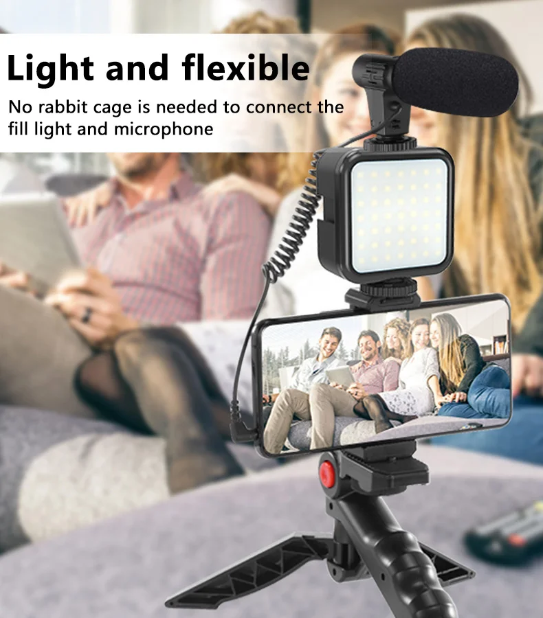 Smartphone LED Vlog Video Kit Audio Record Microphone Tripod w/Bluetooth Remote eBay