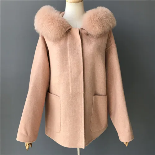 Pink short style Элегантное женское длинное шерстяное пальто осенне-зимняя куртка повседневная Высококачественная теплая шерстяная смесь пальто модное однотонное кашемировое пальто - Цвет: Pink short style