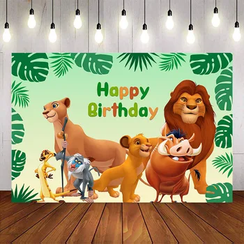 

Happy birthday cartoon backdrop the lion king simba birthday party decoration safari theme party green leaves jungle birthday