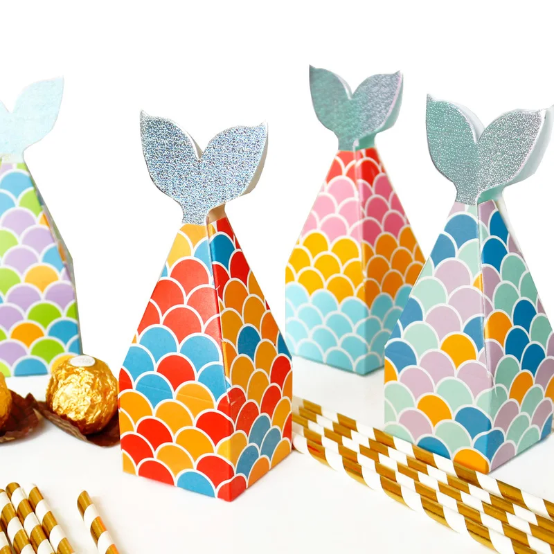 

10pcs Mermaid Candy Box Creative Wedding Gift Box Chocolate Cookie Bag Birthday Party Decorations DIY Paper Box Bags