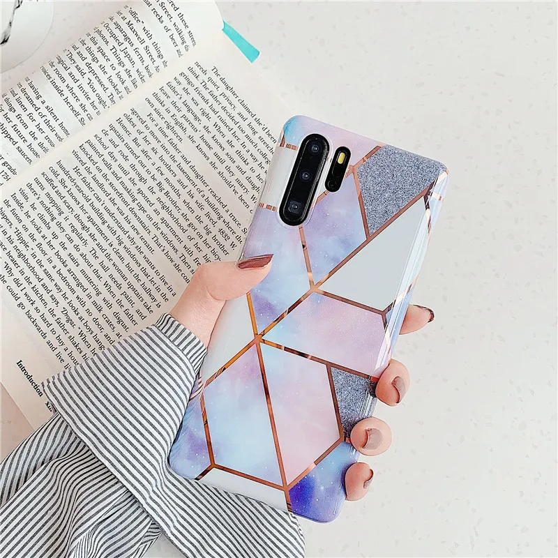 Мраморный чехол для телефона huawei P30 P20 Lite Pro mate 20 Pro Lite чехол с геометрическим покрытием глянцевый IMD Полный Чехол для задней панели телефона