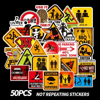 

50pcs/Lot Warning Mark Funny Stickers Graffiti Brand Stickers Scrapbooking Skateboard Guitar Cool Waterproof Stickers