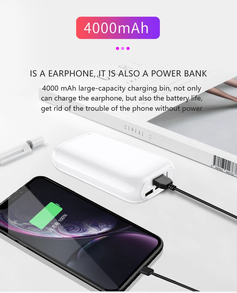 AMTERBEST беспроводные наушники Bluetooth V5.0 TWS наушники стерео наушники с 4000 мАч Внешний аккумулятор гарнитура с микрофоном для телефона