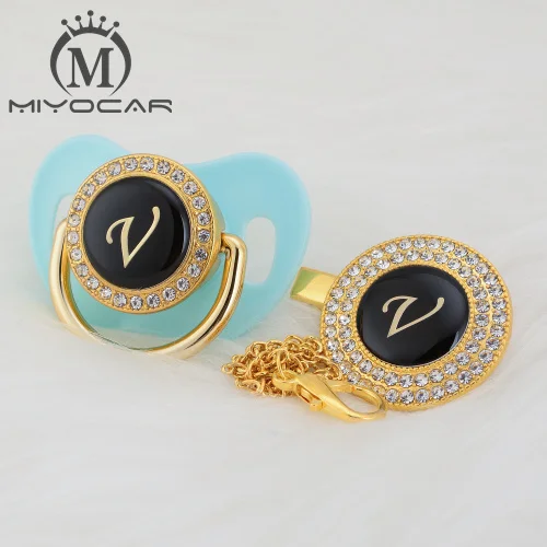 LV-7 6-18M BLING name Initial letter V elegant silver bling pacifier and pacifier clip BPA free dummy bling unique design SGS pass LV - Color: LV-7 6-18M