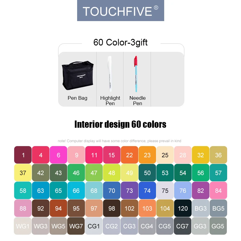 60-Interior-Set TouchFive маркеры 30/40/60/80/168 на алкогольной основе, набор художественных маркеров профессионального качества для рисования манги, фэшн эскизов - Цвет: 60-Interior-Set