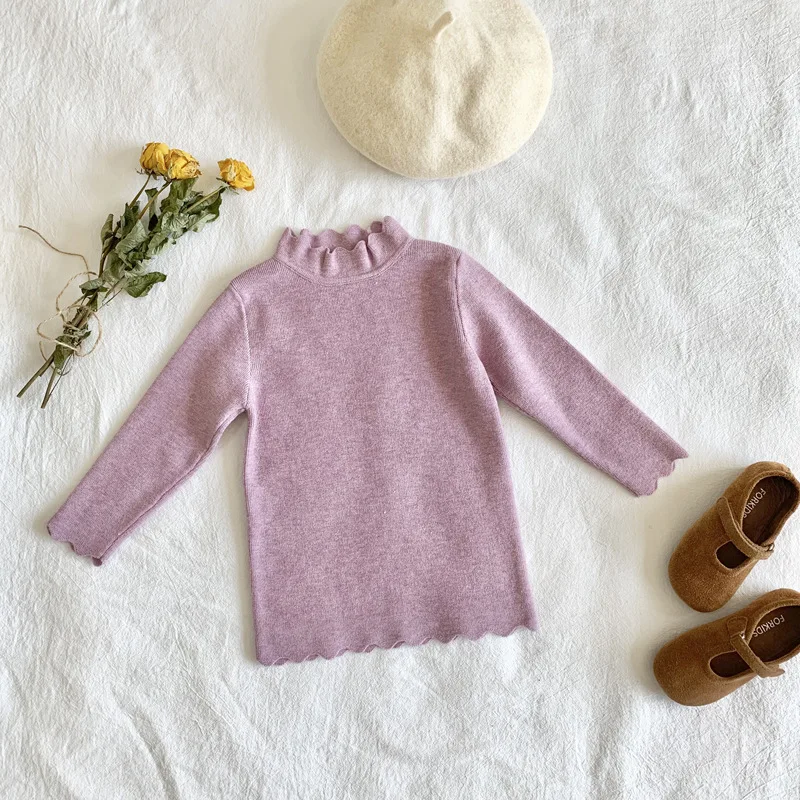 

Virgilkids Girls Core-Spun Yarn Base Sweater Wave Collar Base Sweater