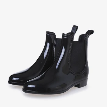 

Women Spring Ankle Boots Elastic Band Slip On Low Heels Ankle Rain Boots Female Rubber Waterproof Non-slip Platform Ladies Shoes