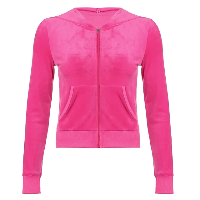 ALLNeon 2000s Aesthetics Pink Velour 2 Piece Sets with Pants Streetwear Zip Up Hoodie Drawstring Low Waist Pants Co-ord Suit pink top