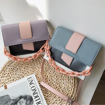 

Fashion Panelled Women's Shoulder Bags Acrylic Chain Ladies Purses and Handbags Luxury Pu Female Travel Crossbody Bag 2020 Sac