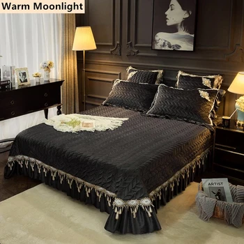 

1 Pc Bed Cover+2 Pcs Pillowcases French Romance Bedspread Lace Embellishment Blanket/Sheet Velvet / Cotton Quilt Queen Size Bed