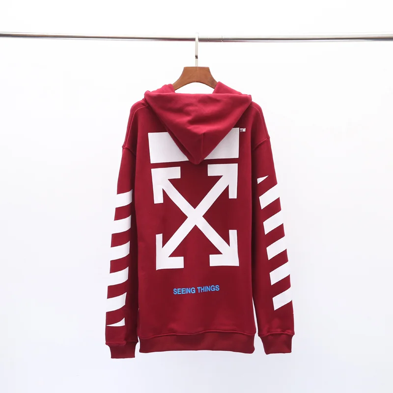 19ss Off-White OW косая полоска стрела Мужчины Женщины влюбленные Мода хлопок Повседневная Толстовка с капюшоном свободная Куртка Пуловер - Цвет: Red