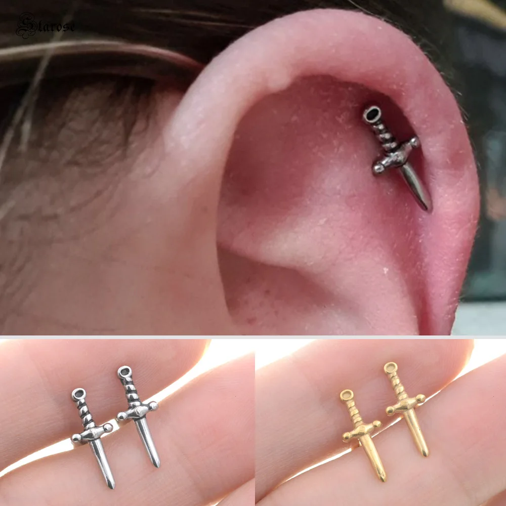 Stainless Steel Dagger Earrings Stainless Steel Piercing Stud 2pcs 1.2x6mm Gold Aliexpress