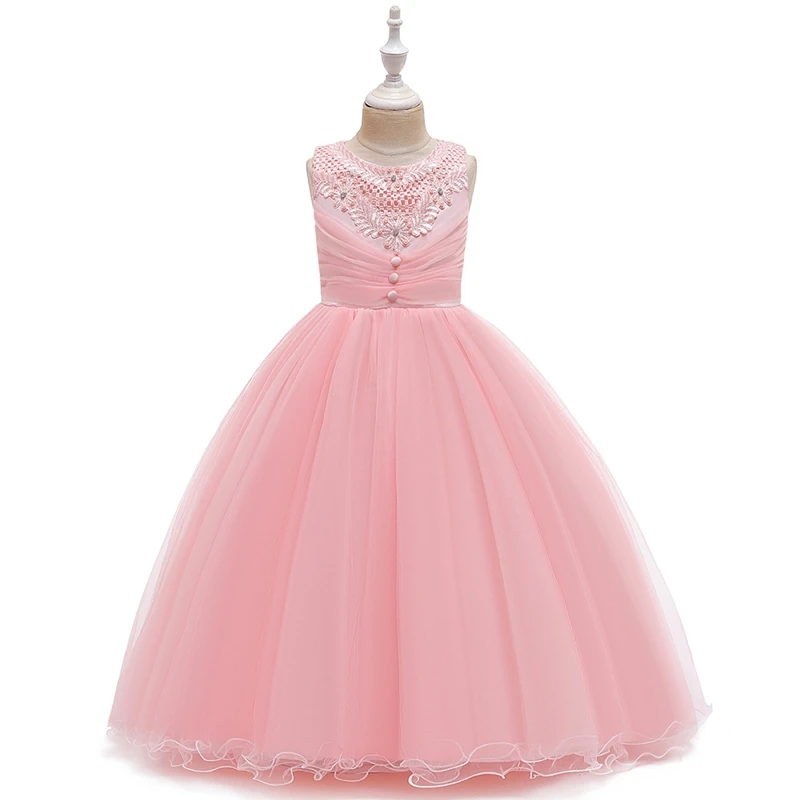 Платья для девочек, платья принцессы, Детские платья для подиума, свадебные платья, пышные платья без рукавов для выступлений, свадьбы, дня рождения - Цвет: pink
