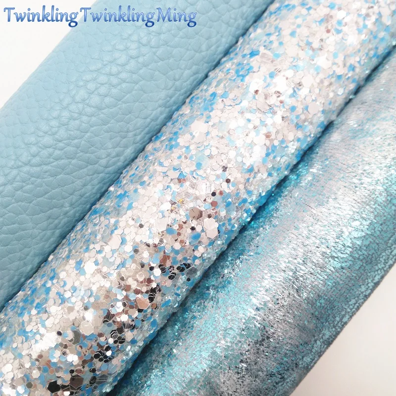 

BLUE Glitter Fabric, Litchi Faux Leather Fabric, Velvet Fabric, Synthetic Leather Sheets For Bow A4 8"x11" Twinkling Ming XM253
