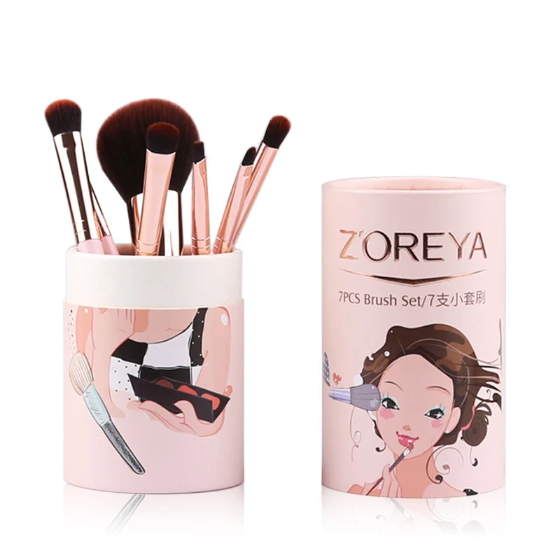 

7 Artificial Fiber Barrel Makeup Brushes Beginners Portable Makeup Brushes