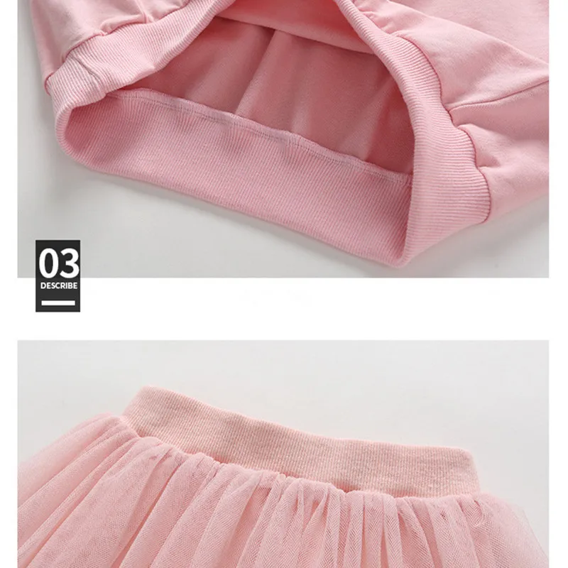 DFXD Fashion Girls Two Piece Skirt Set Elastic Collar Lace Flare Sleeve Top+Mesh Skirt Pant Big Girls Sets 3-12Yrs Kids Clothes