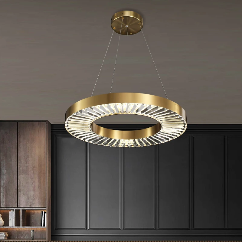 Manggic Round crystal chandelier light modern bedroom ring chandeliers for living room gold lamp | Лампы и освещение
