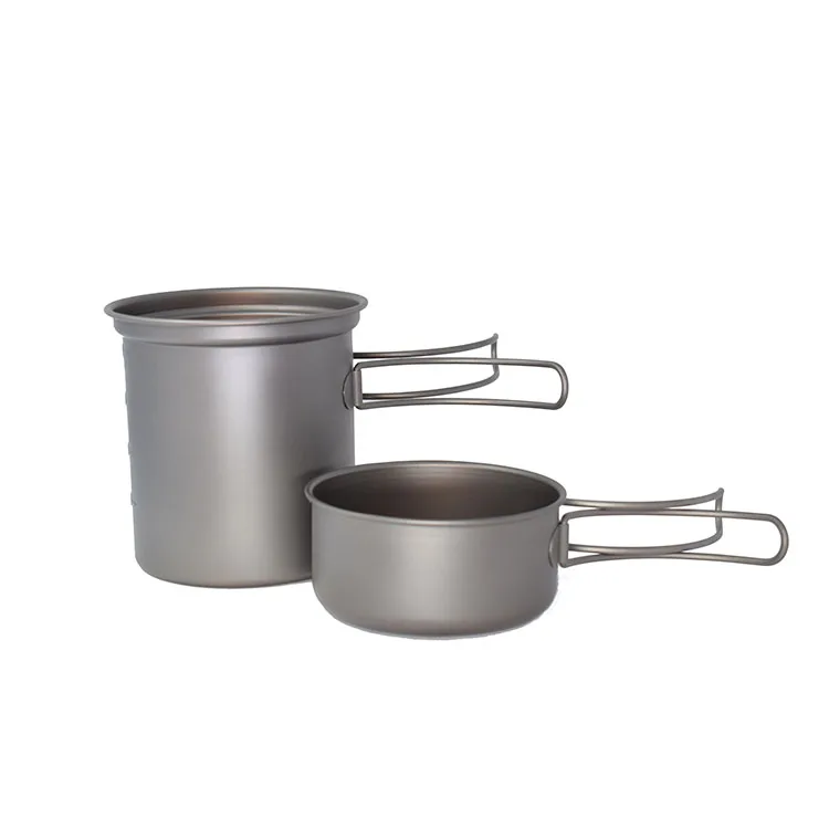 

750ML Titanium Pot Pan Set with Folding Handle Outdoor Camping Soup Bowl Frying Kit Set Picnic Cookware