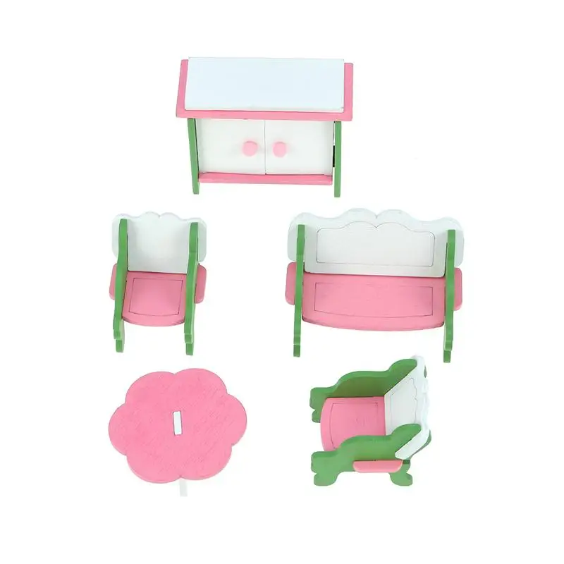 

Infant Baby Kids Toys 5Pcs Wooden Children Toys Simulated Mini Furniture Colorful Wooden Mini House Toys for Baby Boys Girls