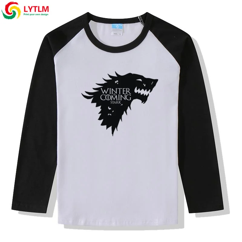 LYTLM House футболка с надписью «STARK» Игра престолов футболки с длинными рукавами для мальчиков осенняя одежда для маленьких девочек Camisetas детские топы с принтом животных