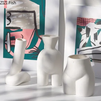 

SIMPLE MODERN CERAMIC WHITE HUMAN BODY VASE INDOOR HOME DECORATION VASES FOR FLOWERS CRAFTS HOME DECORATION ACCESSORIES MODERN