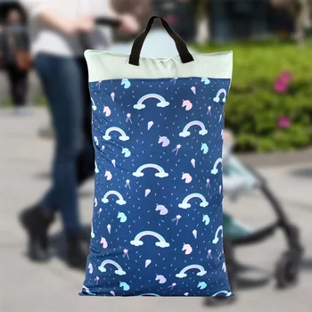 

Washable Wet Dry Large Capacity Hanging Home Baby Cloth Diaper Bag Inserts Nappy Double Zipper Laundry Storage Printed Portable