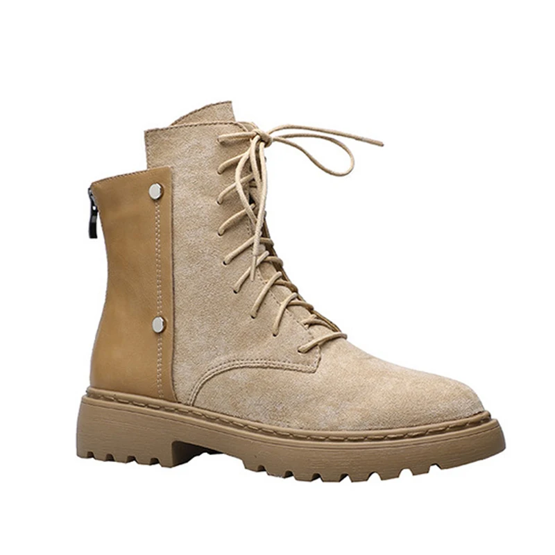 

2020 New British Style Ankle Boots for Women Fashion Round Toe Splicing Women Boots Platform Women Leather Boots Solid Color
