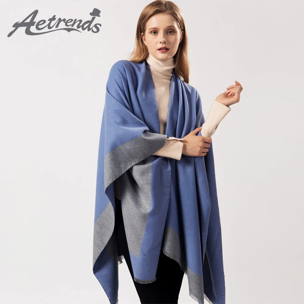 

[AETRENDS] Ladies Fashionable Retro Style Vintage Pattern Tassel Wrap Shawl Poncho Cape for Women 14 Solid Colors K-0002
