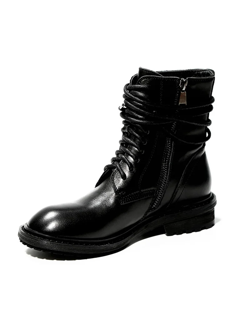 

GUIDIBASIC Martin Boots 2021 Winter Round Toe Thick Heel Genuine Leather Platform Shoes Flat Ankle Boots For Women Snow Boots