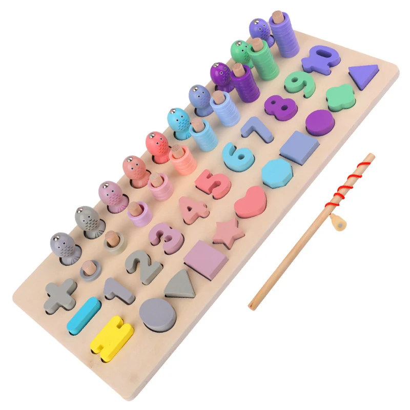 

Montessori Educational Wooden Kids Toys Four In One Ocean Logarithmic Board Geometric Shape Pairing Number Operation Wooden Toy