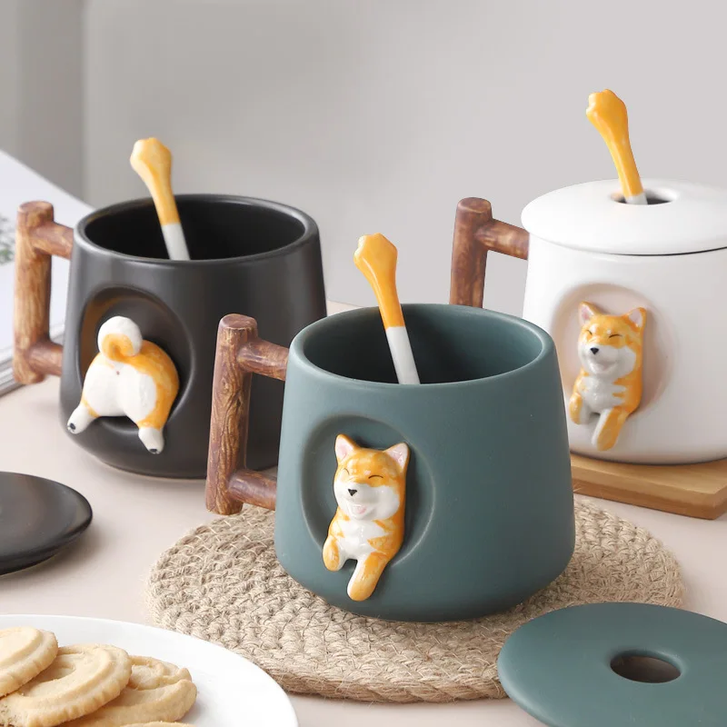 Creative Ceramic Cup Cat Coffee Mug with Lid and Spoon for Milk Tea Household Water Student Gift | Дом и сад