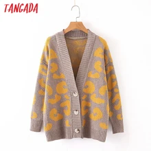 Tangada осень зима леопардовый кардиган Винтаж женский свитер негабаритный женский модный вязаный кардиган пальто SL06
