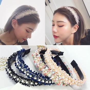 

DHL 1000pc Girl Pearls Rag Tassel Hair Rope Turban Wide Lace Handmade Tassel Headband Headwear Female Hair Accessories