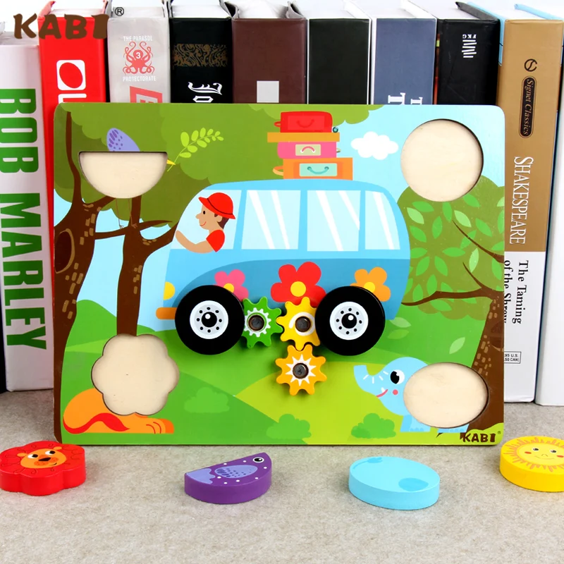 Children's wooden puzzle toy cartoon three-dimensional puzzle car forest gear three-dimensional puzzle hand-eye coordination toy