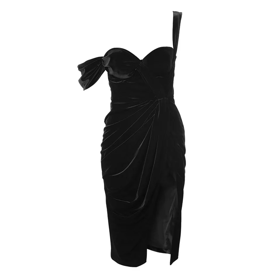 Осеннее Новое модное бархатное женское платье, сексуальное приталенное платье без рукавов, вечернее платье в стиле знаменитостей Vestidos - Цвет: Черный