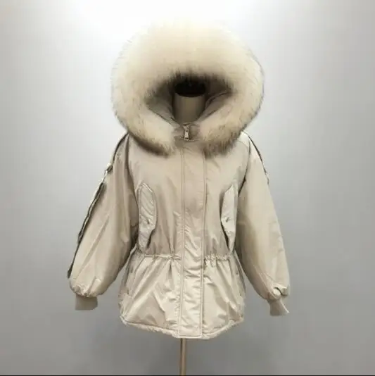 white coat white fur Большой натуральный мех енота женская зимняя куртка с капюшоном теплая Женская куртка-пуховик средней длины парка свободное Женское пальто - Цвет: white coat white fur