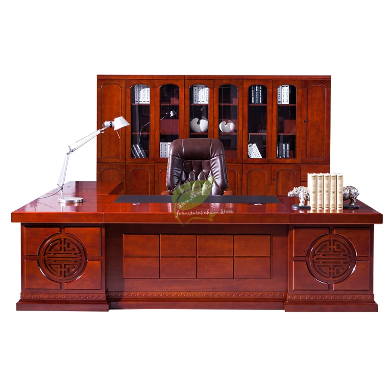Chinese Office Furniture Boss Meeting Table Office Desk Solid Wood President Table and Chair Combination