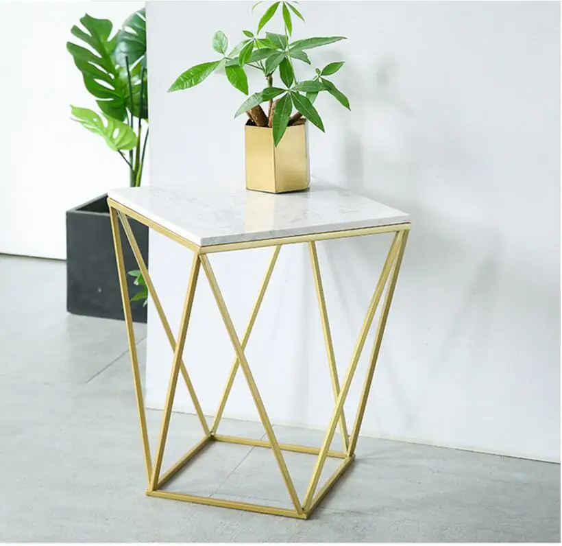 

Nordic small family sitting room marble small tea table creative mini square edge a few light luxury web celebrity chair dressin