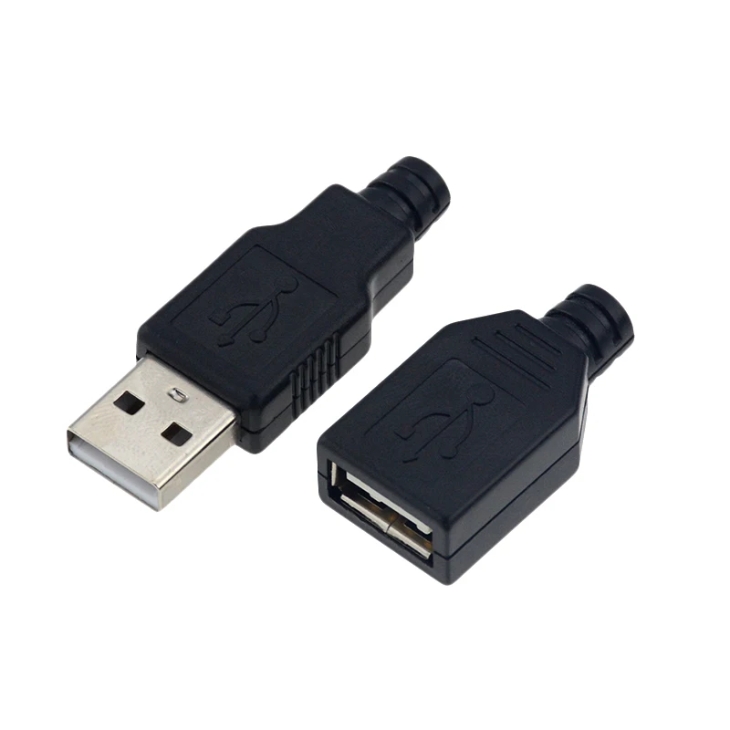 10 шт. Тип A входящий штекер и муфтовый стыковочный USB 4 Pin разъем с черной Пластик крышка Тип-который нужно собрать своими руками Наборы